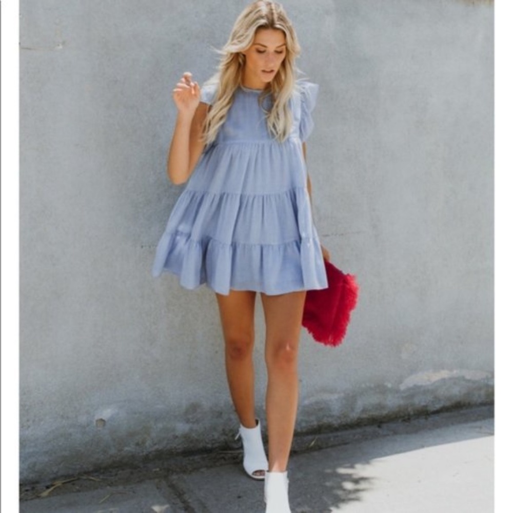 VICI blue tiered babydoll swing mini dress size L